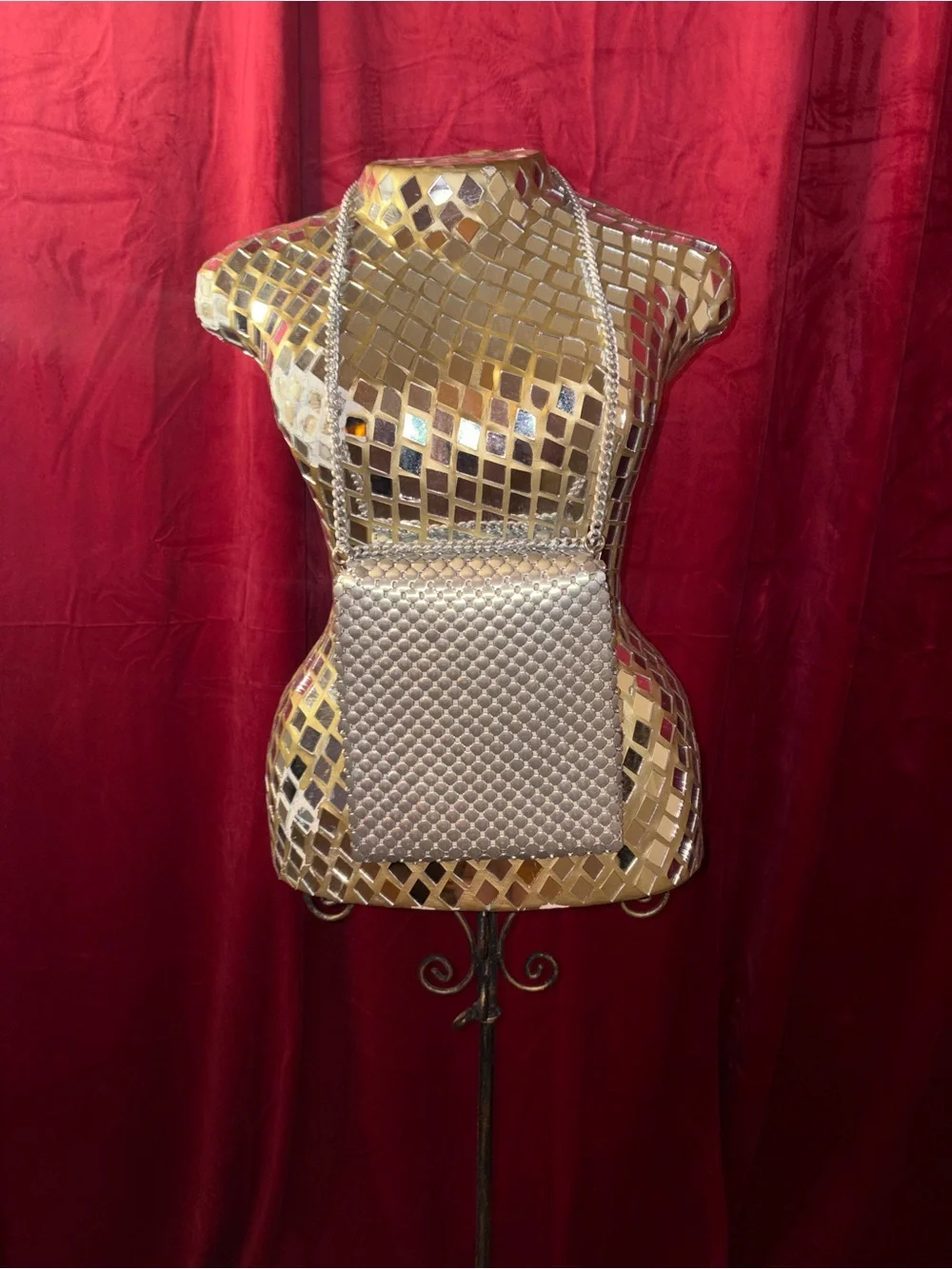 Whiting & Davis Metallic Woven Chain Crossbody Evening Purse - Picture 2 of 4